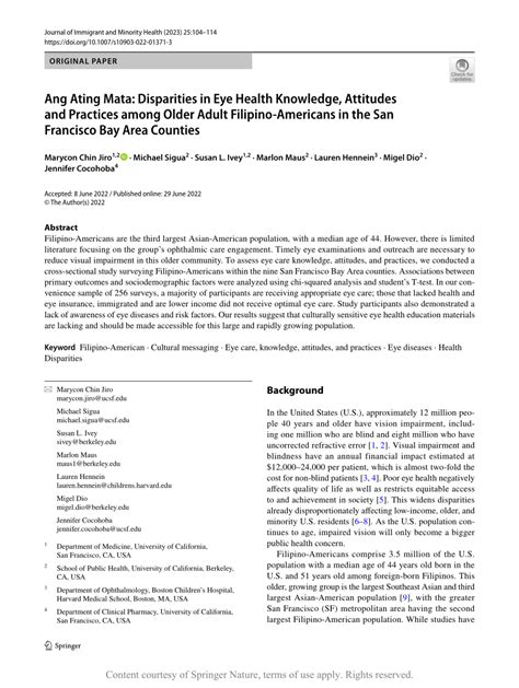Ang Ating Mata: Disparities in Eye Health Knowledge, Attitudes .